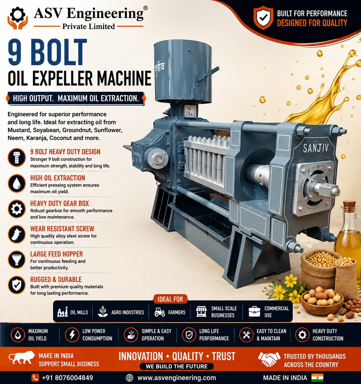 Safe 9 BOLT OIL EXPELLER MACHINE Equipment in India for Modern Manufacturing