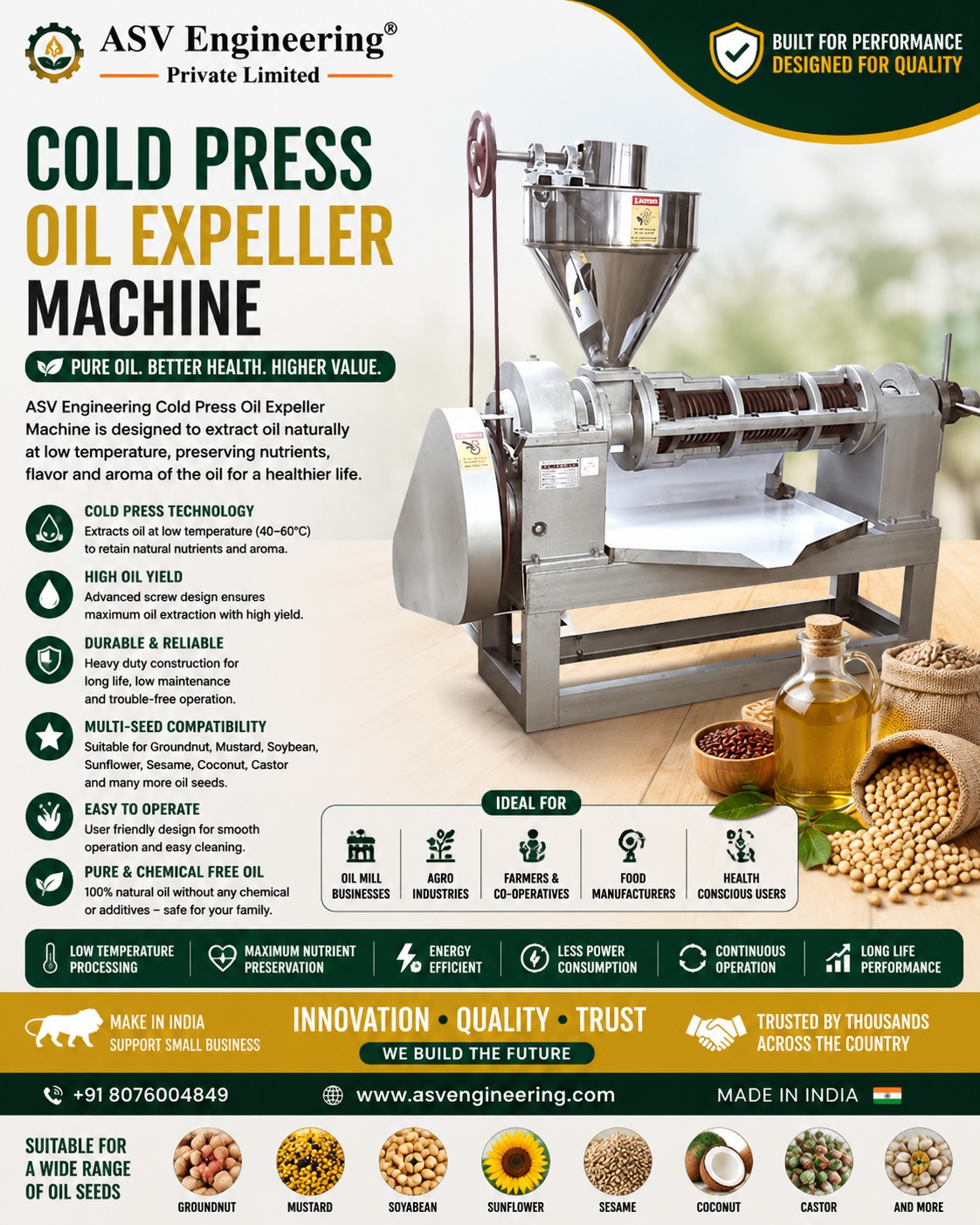 COLD PRESS OIL EXPELLER MACHINE Equipment for Better Productivity | ASVR Engineering
