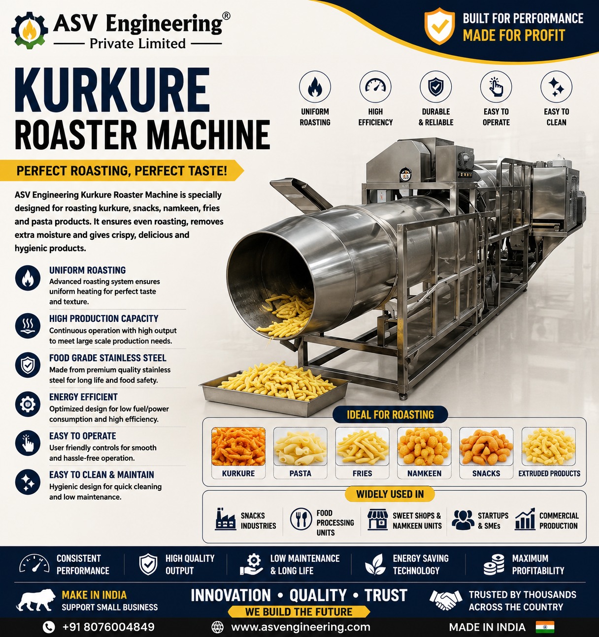 Reliable kurkure roaster machine Unit in India for Modern Manufacturing