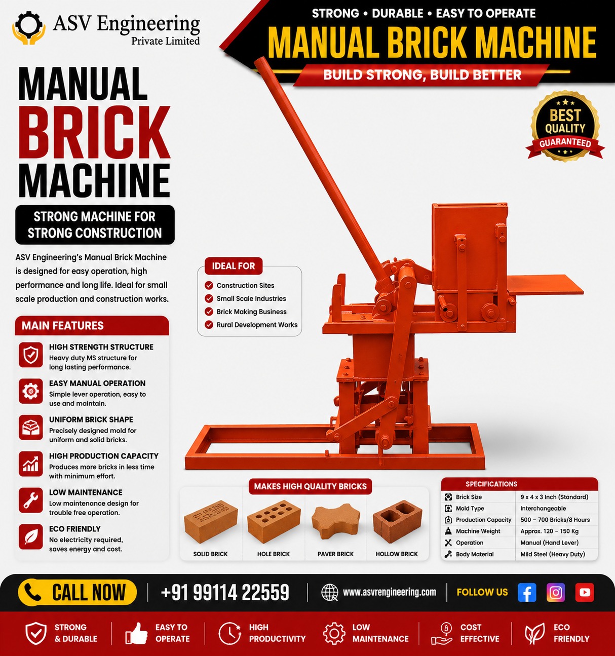 Easy-to-Use Manual Brick Making Machine System | ASVR Engineering
