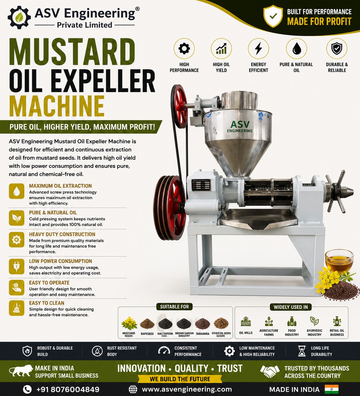 Value-For-Money Mustard Oil Expeller Machine Unit | ASVR Engineering