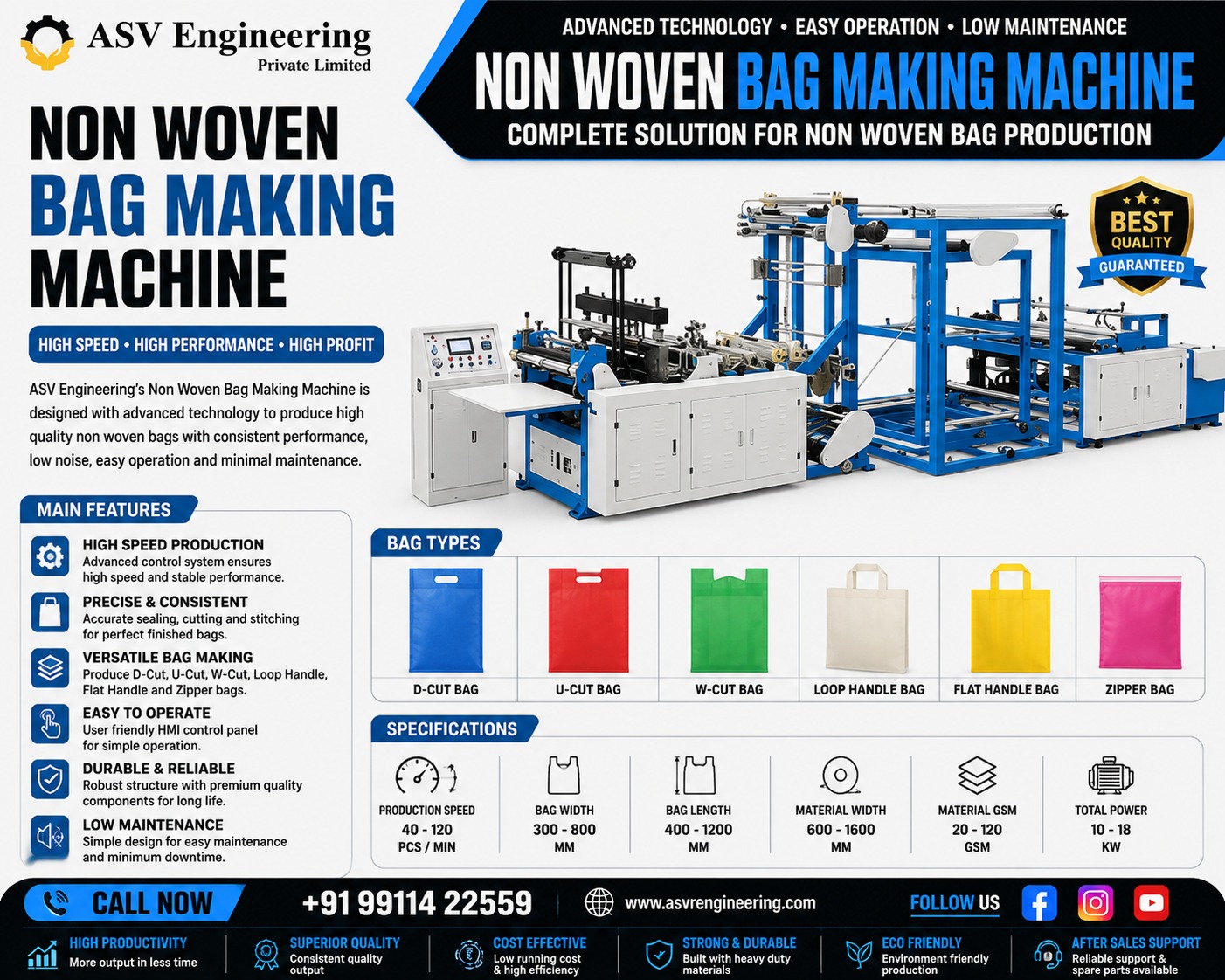 Non Woven Bag Making Machine System with Compact Design | ASVR Engineering