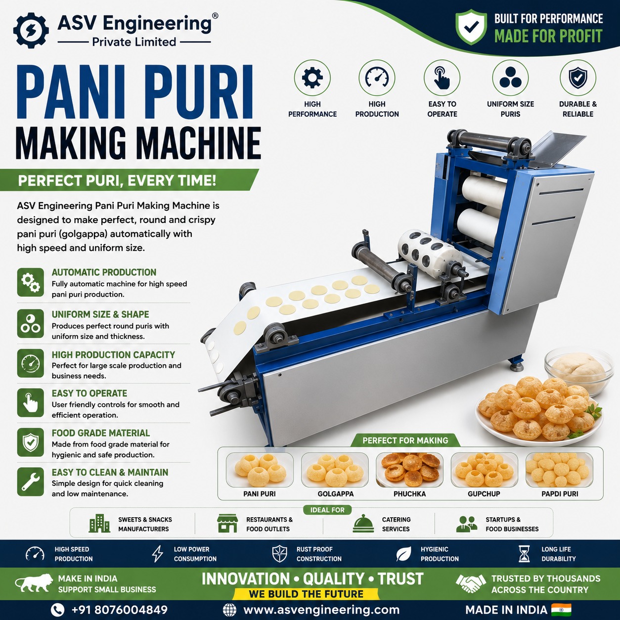 Trusted Pani Puri Making Machine System | ASVR Engineering
