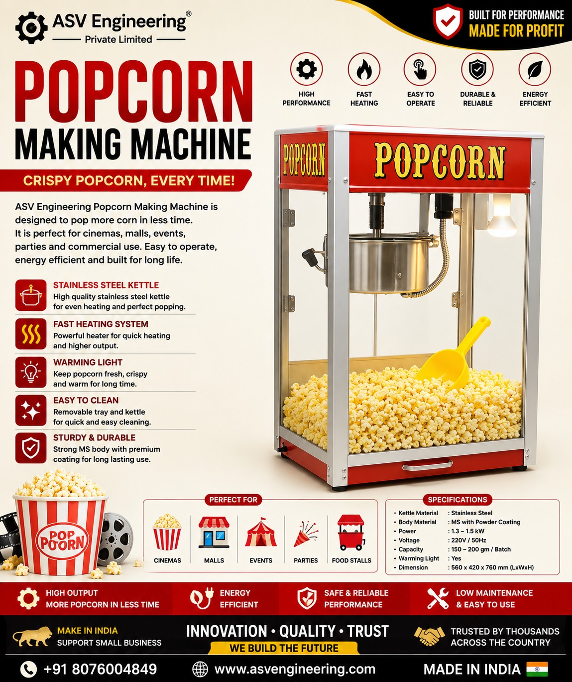 Ultra-Reli popcorn making machine System in India for Daily Production