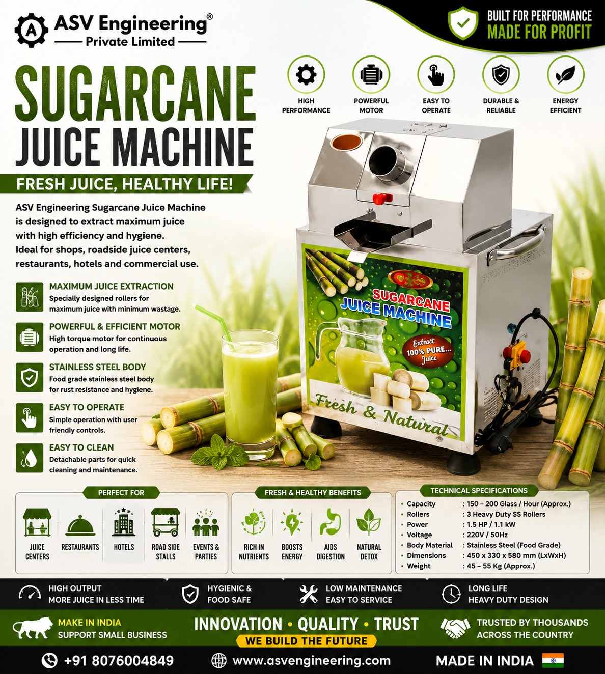 Powerful sugarcane juice machine Unit in India for Easy Operation